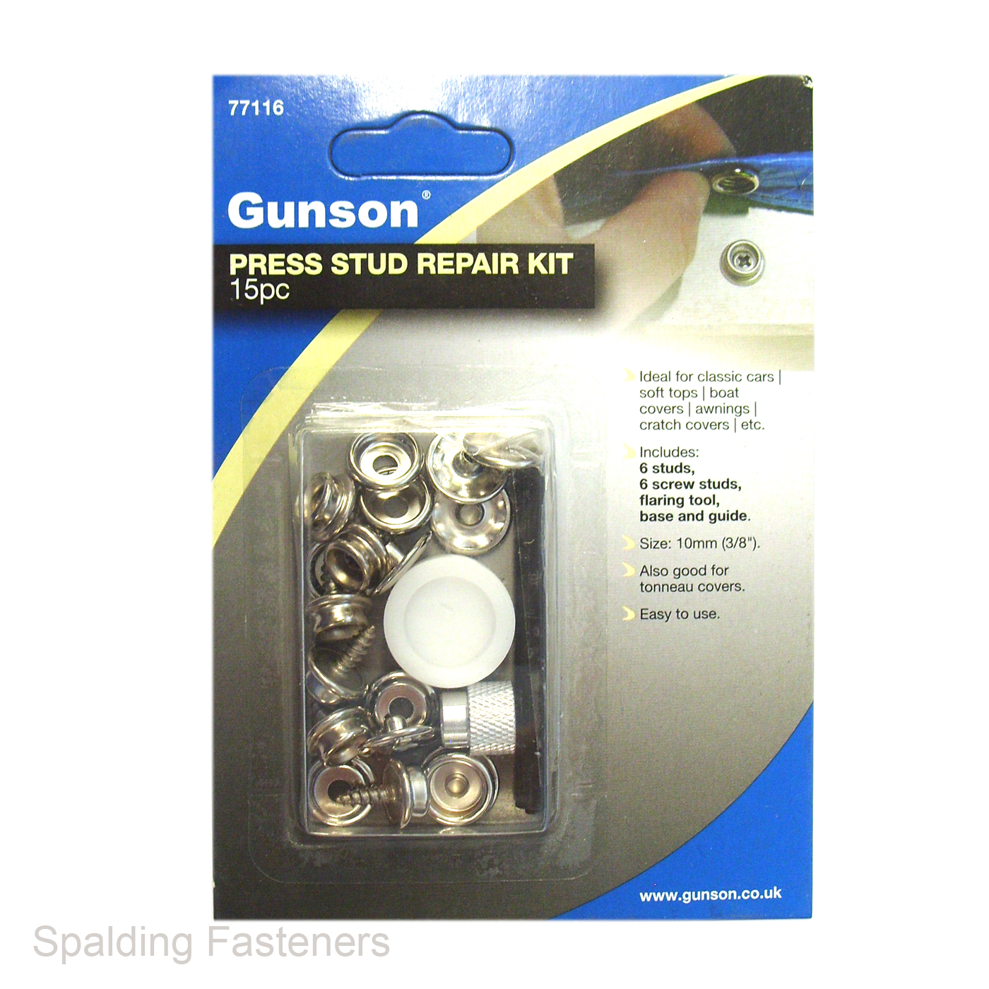 Gunson 10mm 3 8" Press Stud Repair KIT 15 Piece FOR Replacing 6 Studs